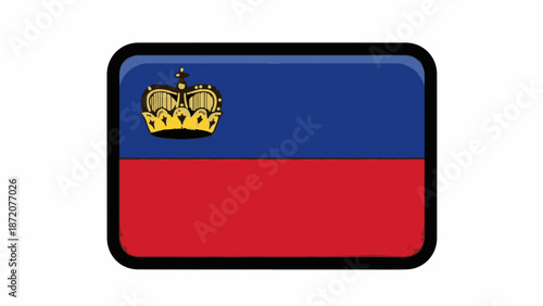 A flag with a blue and red horizontal stripe. A gold crown sits on the blue stripe