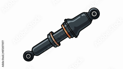 A grey shock absorber with orange bands and silver circles at ends