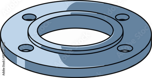 A flat, circular metal component with a central opening and four evenly spaced holes