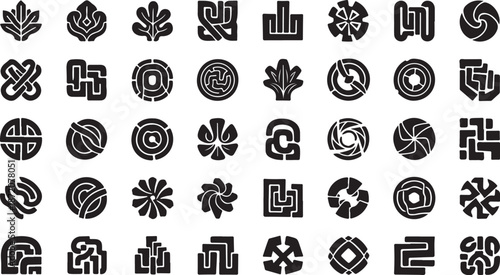 Collection of various geometric and abstract symbols and icons