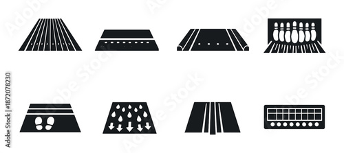 Set of eight road surface textures: patterns, designs, and iconography