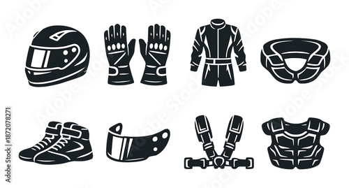 Motorcycle protective gear set with helmet, gloves, jacket, and armor