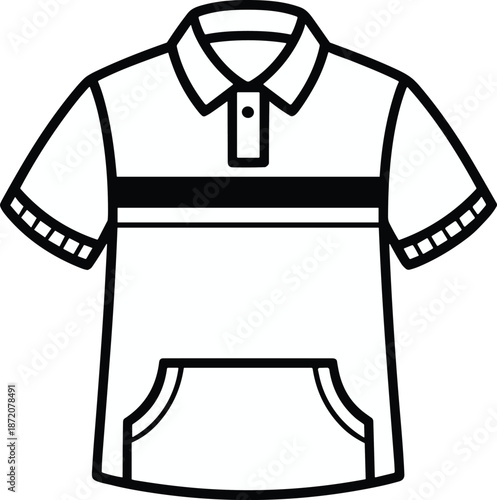 Men polo shirt outline illustration with short sleeves collar stripe design casual clothing fashion line art vector isolated