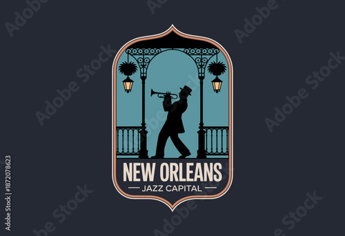 Elegant Jazz Musician Playing Trumpet Under Ornate Gazebo Lit by Vintage Lanterns in Iconic New Orleans