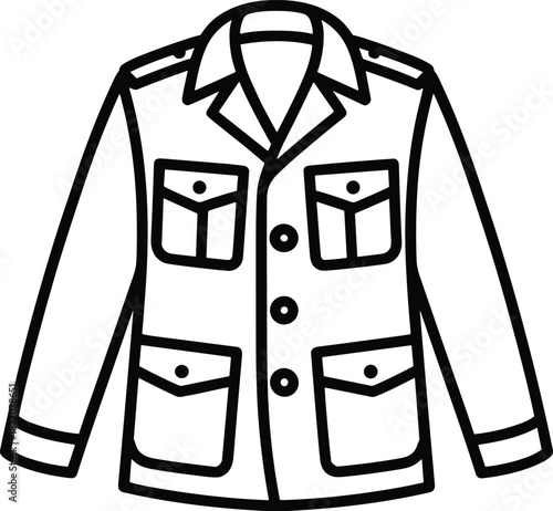 Men utility jacket outline illustration with pockets buttons long sleeves fashion line art vector isolated on white background