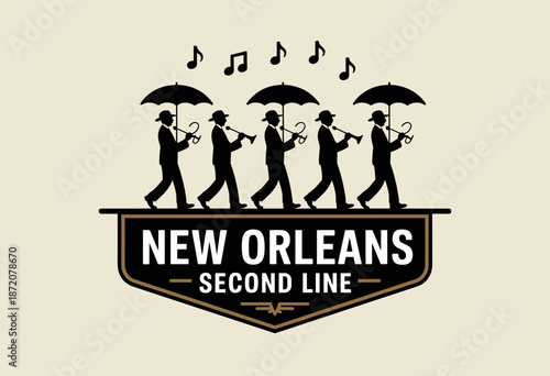 Vibrant New Orleans Second Line Parade with Musicians and Umbrellas Celebrating in Joyful Rhythm