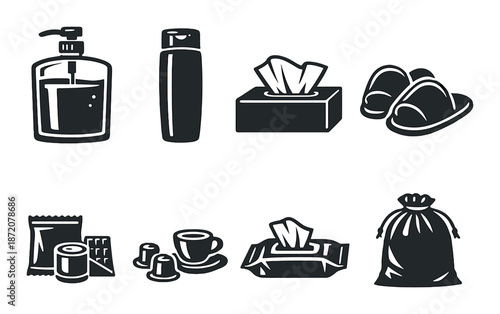 Essential hygiene and home supplies icons on dark background