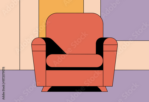 Stylish Retro Armchair in Bold Colors Against Geometric Background for Contemporary Interior Design