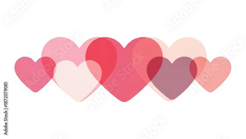 Colorful overlapping hearts in various shades representing love Concept of valentine's day  