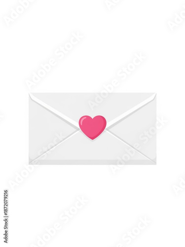 White envelope with pink heart sticker for valentine's day  