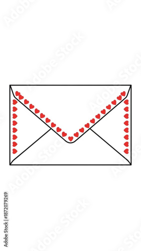 Envelope with red heart decorations for Valentine's Day  