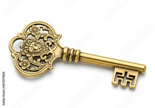 Wallpaper Mural Ornate antique style metal skeleton key displays intricate detailing against a white backdrop Torontodigital.ca