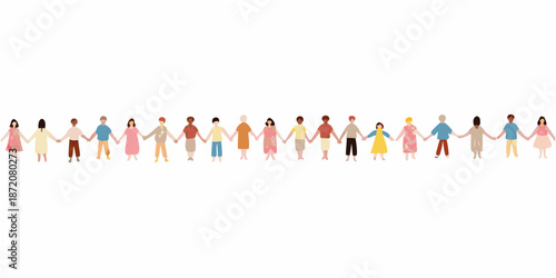 A diverse group of people holding hands in a connected line illustration