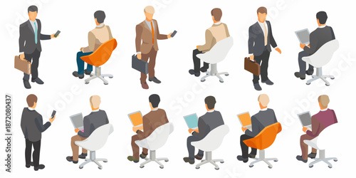 Diverse group of business people in various poses and attire