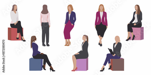 Diverse group of women in business attire seated and standing together