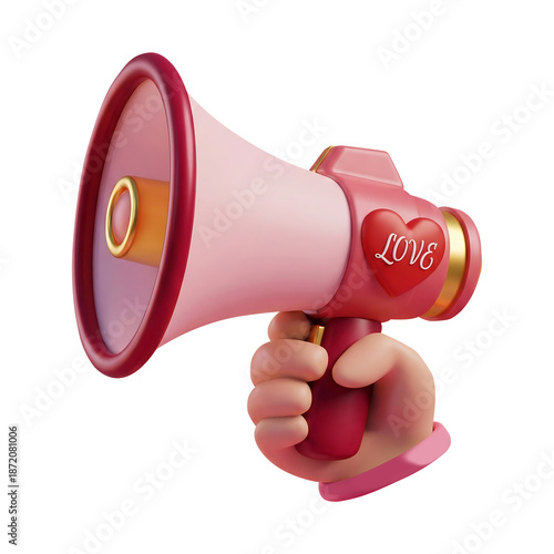 3D Rendered Red Megaphone for Valentine's Day Sale Announcement