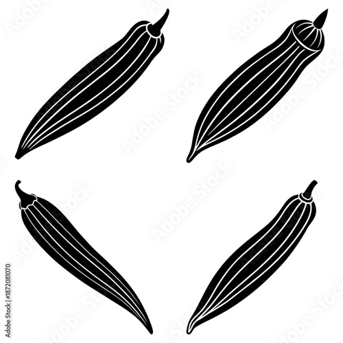 Three Black and White Striped Eggplants on White Background vegetable stripes