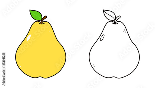 Yellow pear fruit color and outline illustration