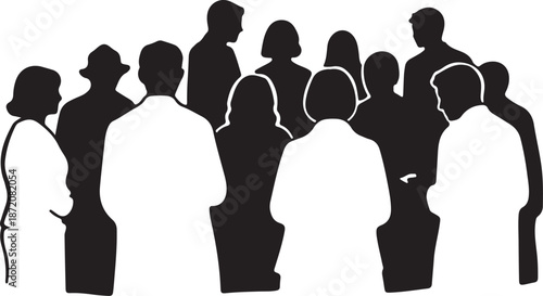 Silhouettes of diverse people standing together in a group