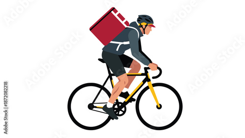 Urban bicycle courier delivering food with thermal backpack illustration