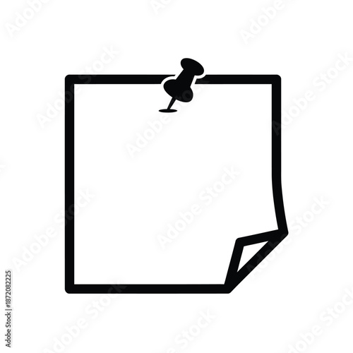 Simple black sticky note with thumbtack on white background