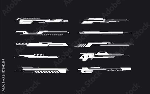 Futuristic HUD Interface Elements Set, Cyberpunk Sci-Fi UI Lines