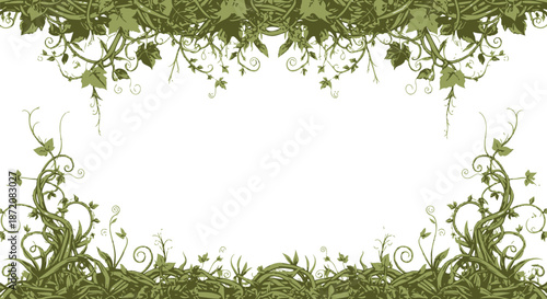 Elegant botanical frame with intertwining vines and lush green leaves for nature designs