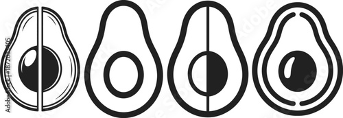 Stylized avocado icons for modern healthy eating designs and trendy food concepts