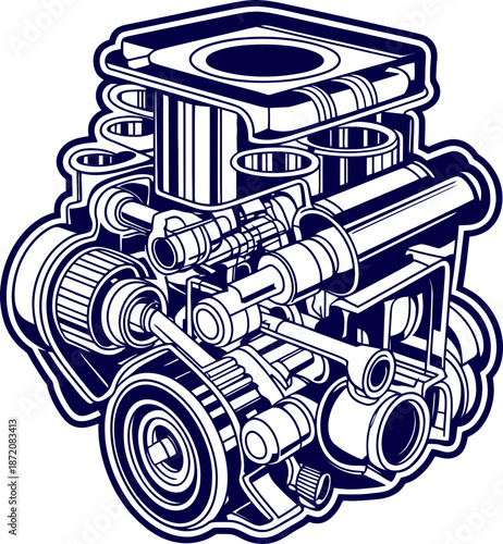 Detailed engine block illustration perfect for automotive designs and engineering