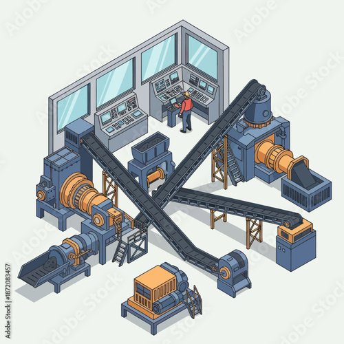 Industrial Machinery System with Control Room.