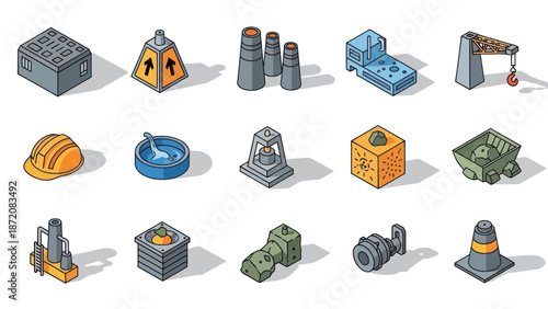 Industrial Machinery and Equipment Icons Set.