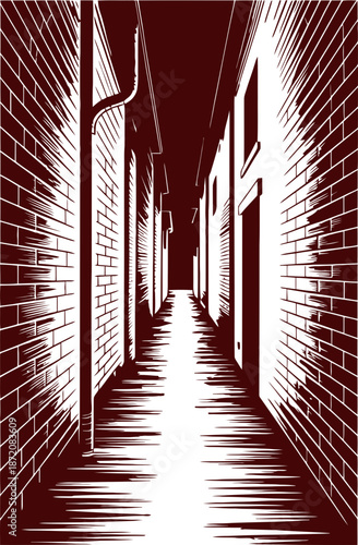 Explore the mysterious urban alleyway with brick walls and shadows for your project