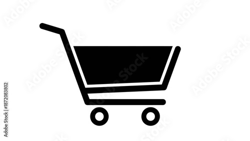 Simple black shopping cart illustration on white background