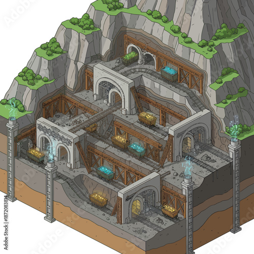 Isometric Ancient Temple Ruins Structure.