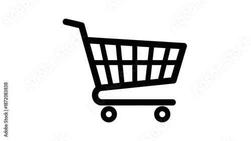 Simple Black Shopping Cart Icon on White Background