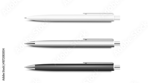 White,black,silver 3D realistic pen set