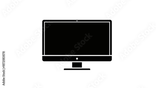 A computer monitor displaying a blank screen on a white background