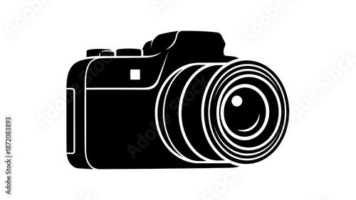A vector illustration of a camera viewed from the side on a white background