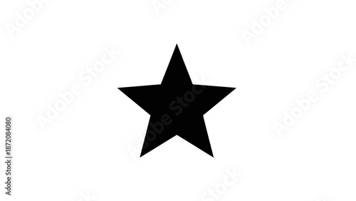 A black star symbol isolated on a white background viewed from a straightforward perspective