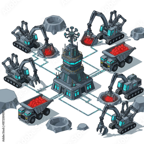 Industrial Machines and Factory Illustration Concept.