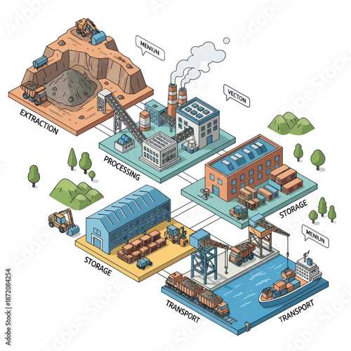 Coal Mining and Transportation Process Diagram.