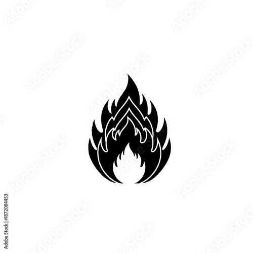 Fire Icon Black Silhouette on White Background