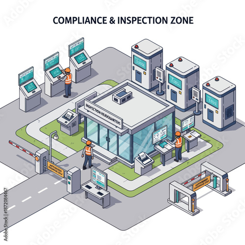 Compliance Inspection Zone Facility with Workers and Equipment.