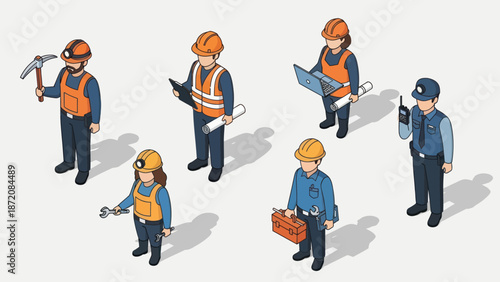 Construction Workers in Various Poses.