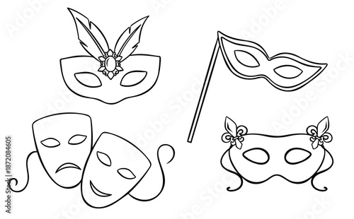 Masquerade mask doodle icon in simple sketch style. Monochrome graphic for Mardi Gras, carnival, Venetian theme, or secret identity