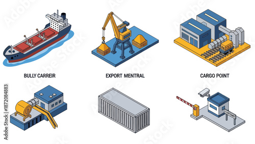 Cargo Ship and Logistics Equipment Illustrations.