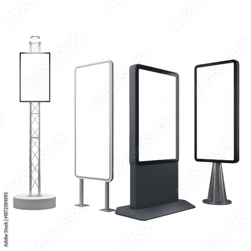 Modern digital billboard designs isolated on transparent background