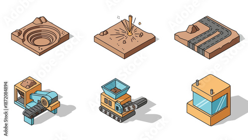 Isometric 3D Industrial Machines and Equipment.