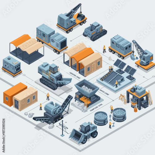 Industrial Factory Machines and Equipment Illustration.