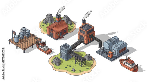 Isometric Factory Buildings and Industrial Structures.